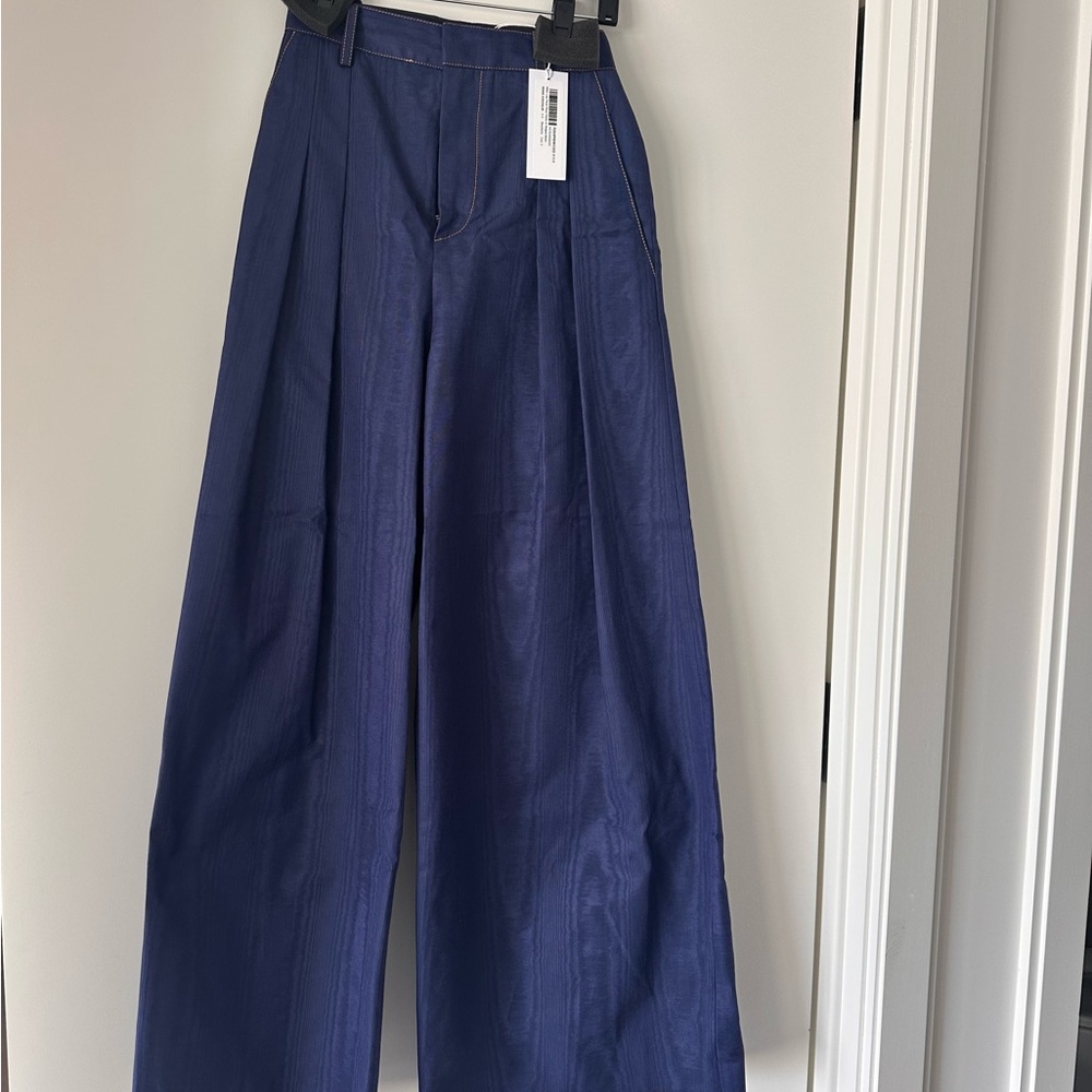 Rosie Assoulin Wide Leg Pleat Pants in Ridged Moore